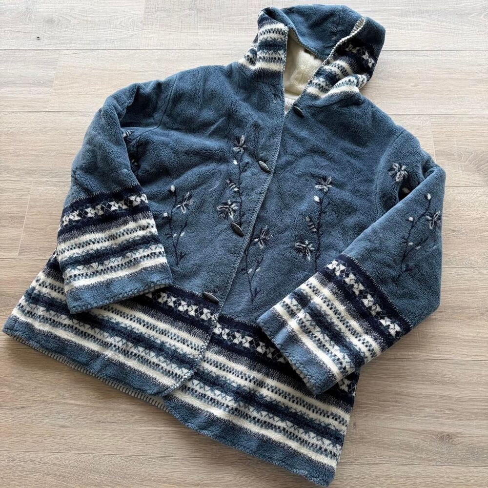 White Mountain Women's 3X Blue & White Fleece Jacket 90's Vintage Cottage Granny